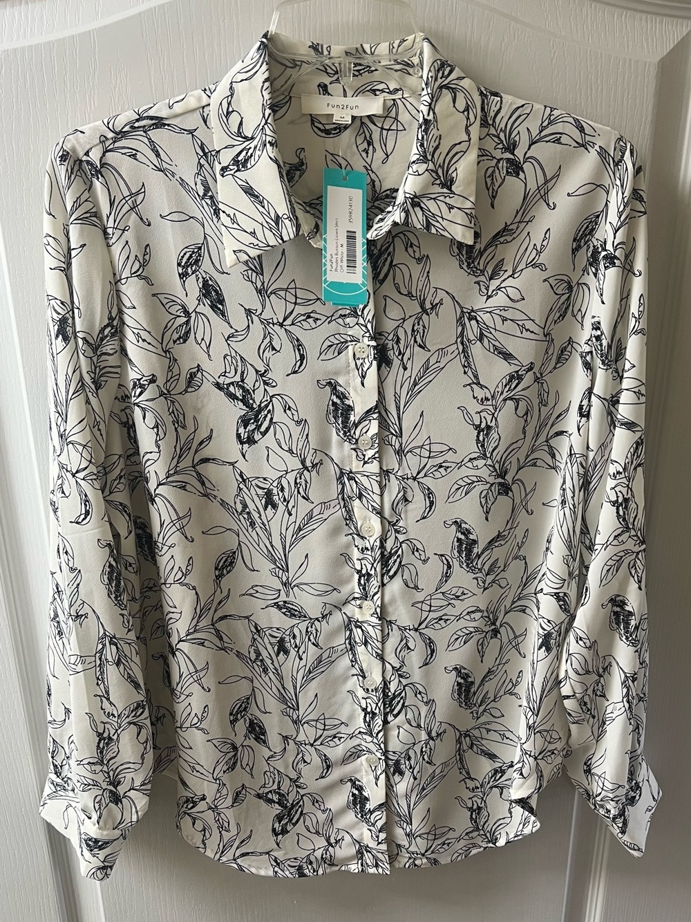 Fun 2 Fun Off White Blouse with Black Botanical Print